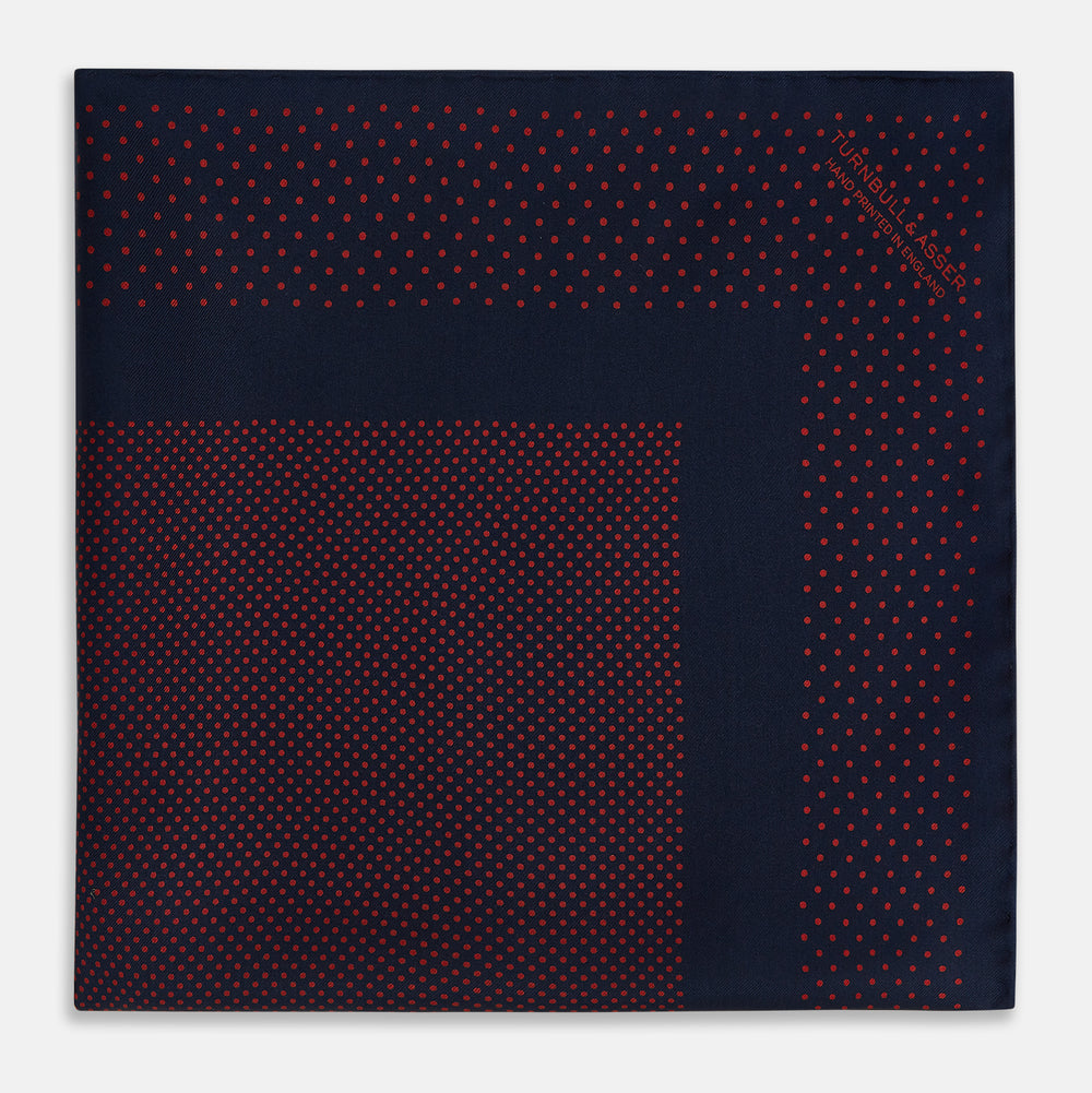 Navy and Red Dot Silk Pocket Square