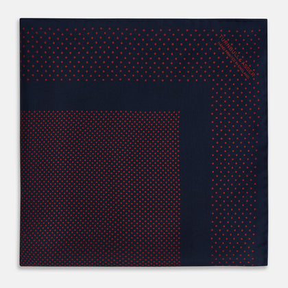 Navy and Red Dot Silk Pocket Square Image 2