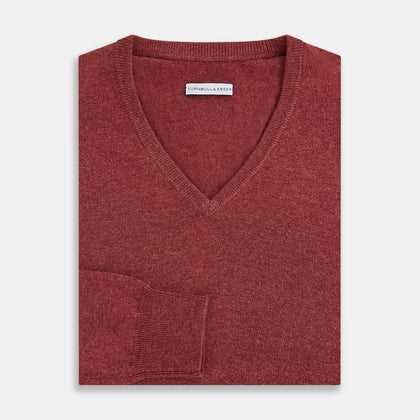 Burgundy Crew V-Neck Cashmere Jumper Image 3