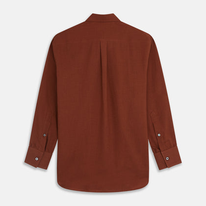 Burgundy Cotton and Cashmere Weekend Fit Shirt with Dorset Collar and 1-Button Cuffs Image 4