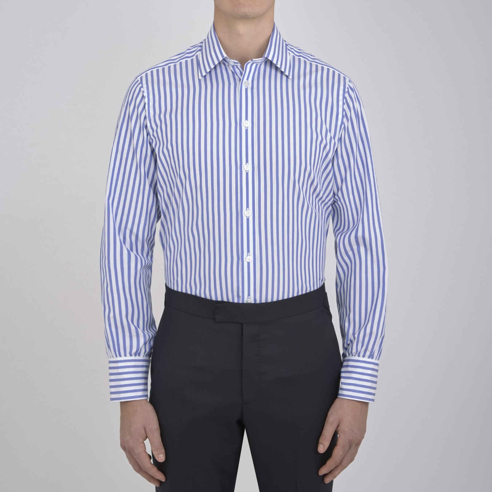 View 4 of product Blue and White Candy Stripe Shirt with T&A Collar and 3-Button Cuffs