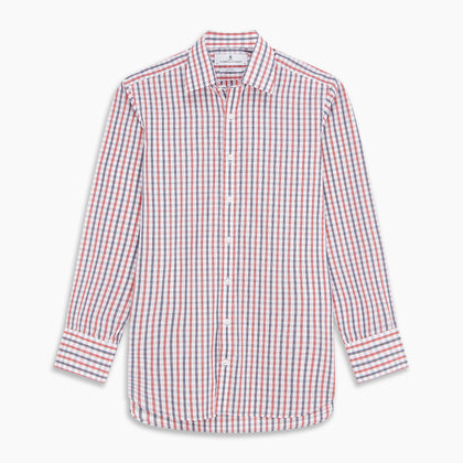 Navy and Red Check Cotton Regular Fit Mayfair Shirt Image 5