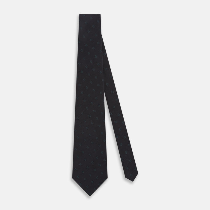 Teal  and Navy Circle Silk Tie Image 1
