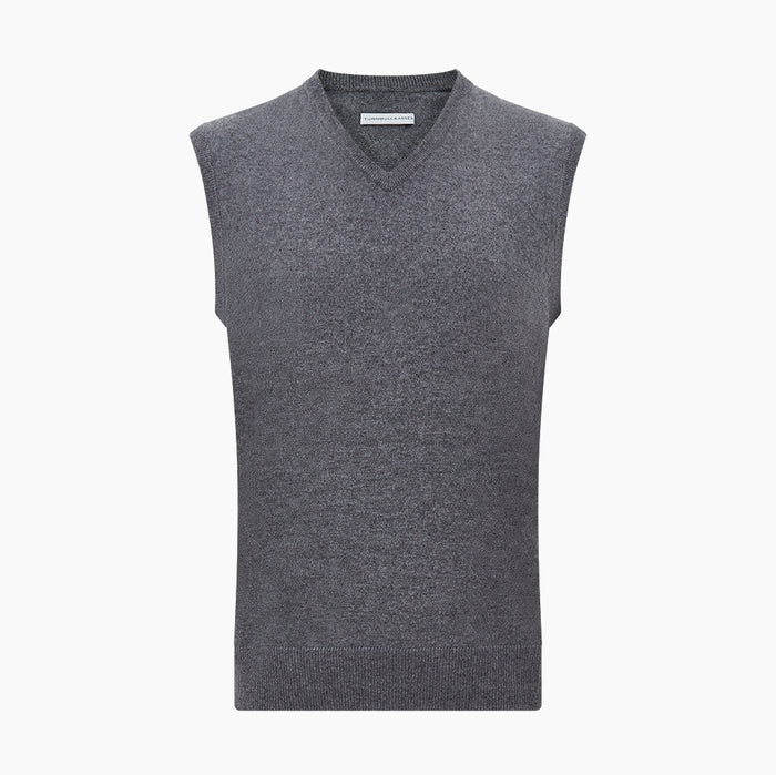 Slate Grey Melange V-neck Cashmere Vest Image 3