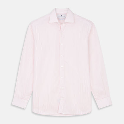 White and Pink Wide Stripe Shirt with Double Cuffs