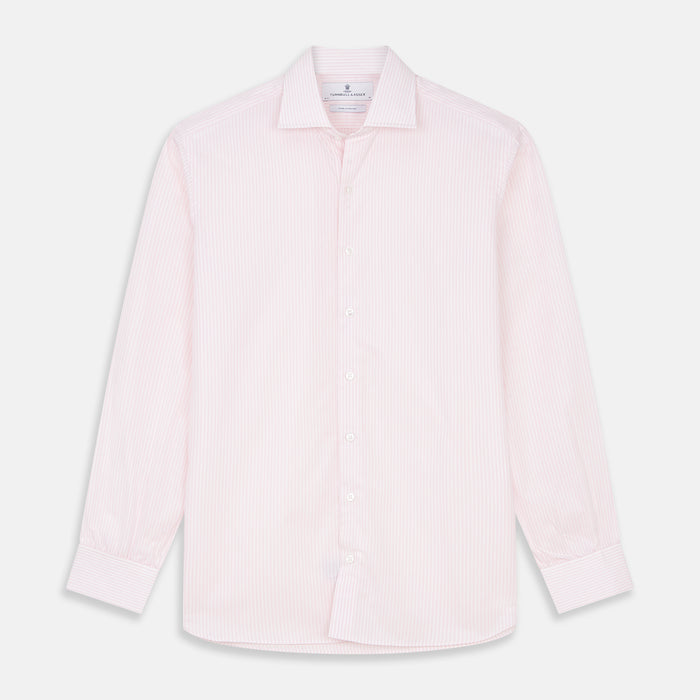 White and Pink Wide Stripe Shirt with Double Cuffs