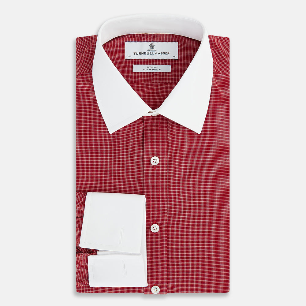 Dark Red Pin Check  Shirt with Contrast T&A Collar and Cuffs