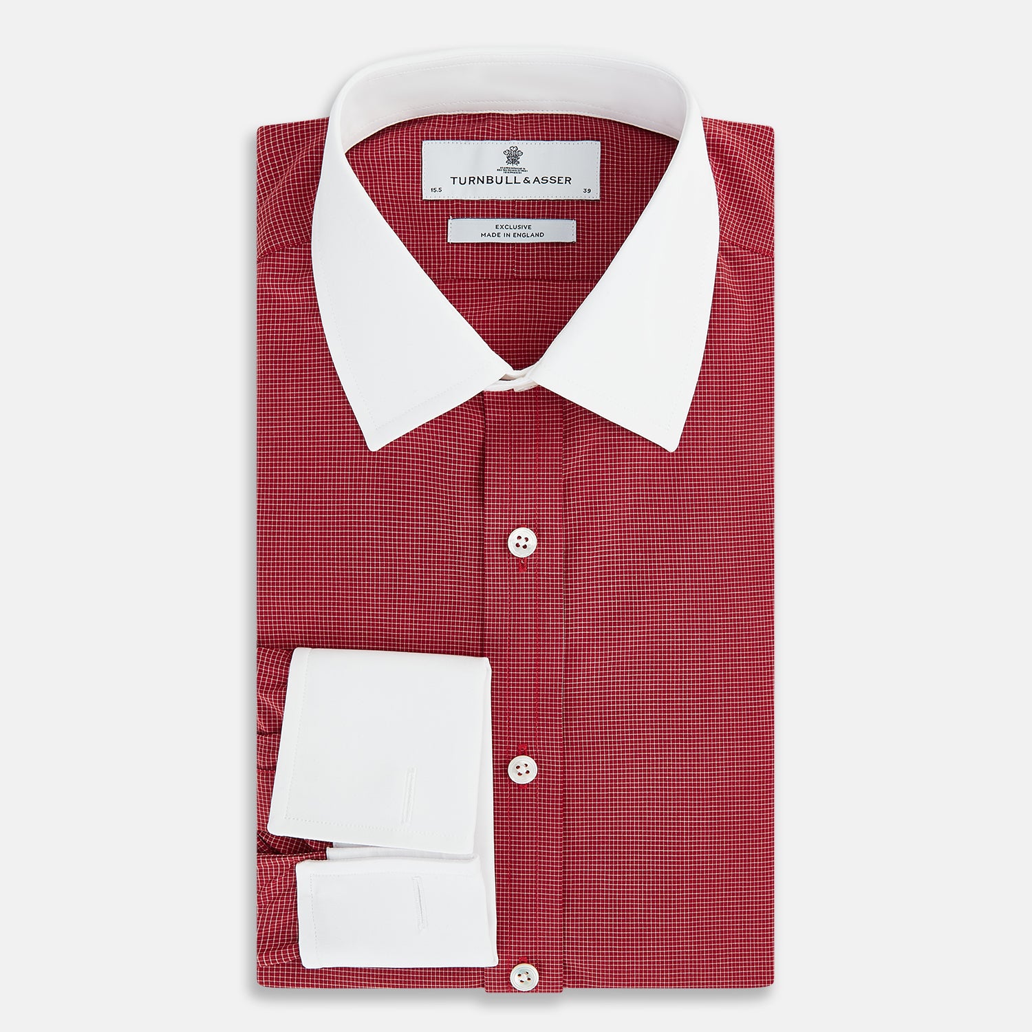 View 5 of product Dark Red Pin Check  Shirt with Contrast T&A Collar and Cuffs
