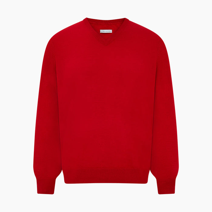 Red Fine Merino V-Neck Jumper Image 4