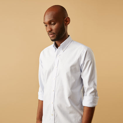 Pale Blue Stripe Weekend Fit Hayne Shirt With Dorset Collar And 1-Button Cuffs Image 6