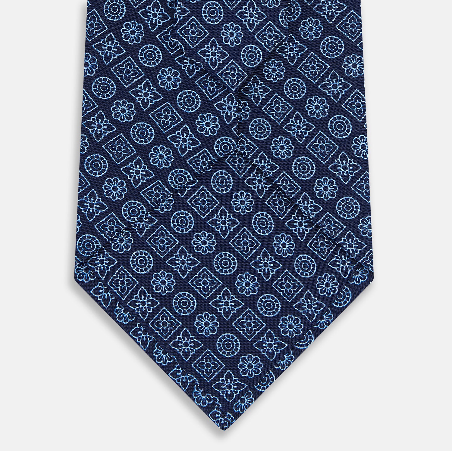 View 3 of product Dark Navy Floral Tile Pattern Printed Silk Tie
