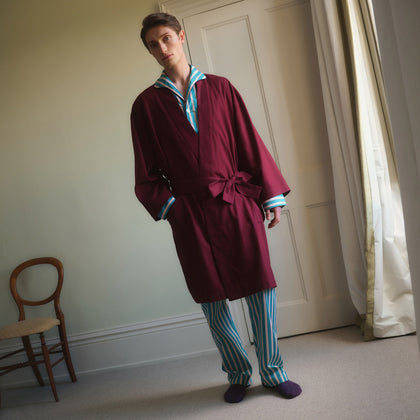 Burgundy Cotton-Cashmere Kimono Gown Image 5
