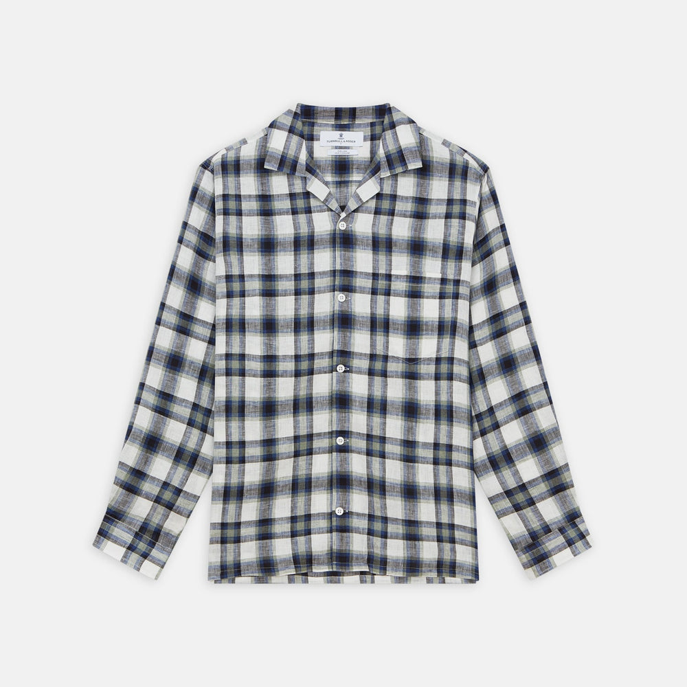 Green Multi Check Linen Fabric