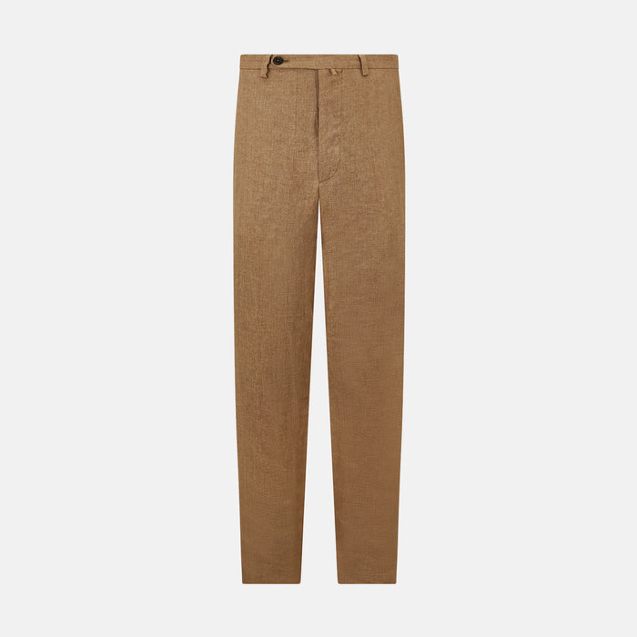 Camel Striped Linen Edmund trousers