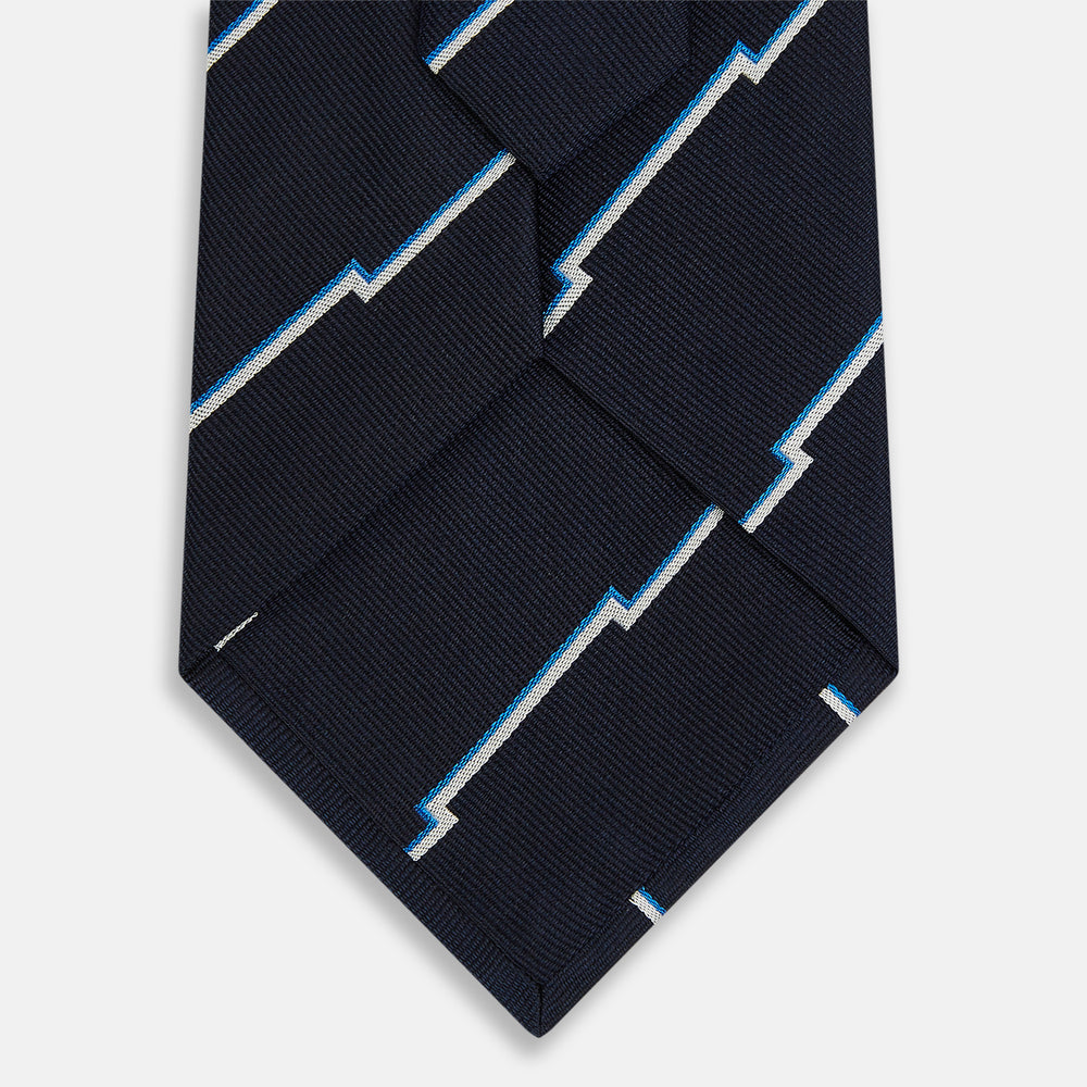 Navy Broken Shadow Stripe Silk Tie