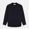 View 1 of product Navy Military Weekend Fit Cotton & Wool Shirt with Stand Collar and 1 Button Cuffs