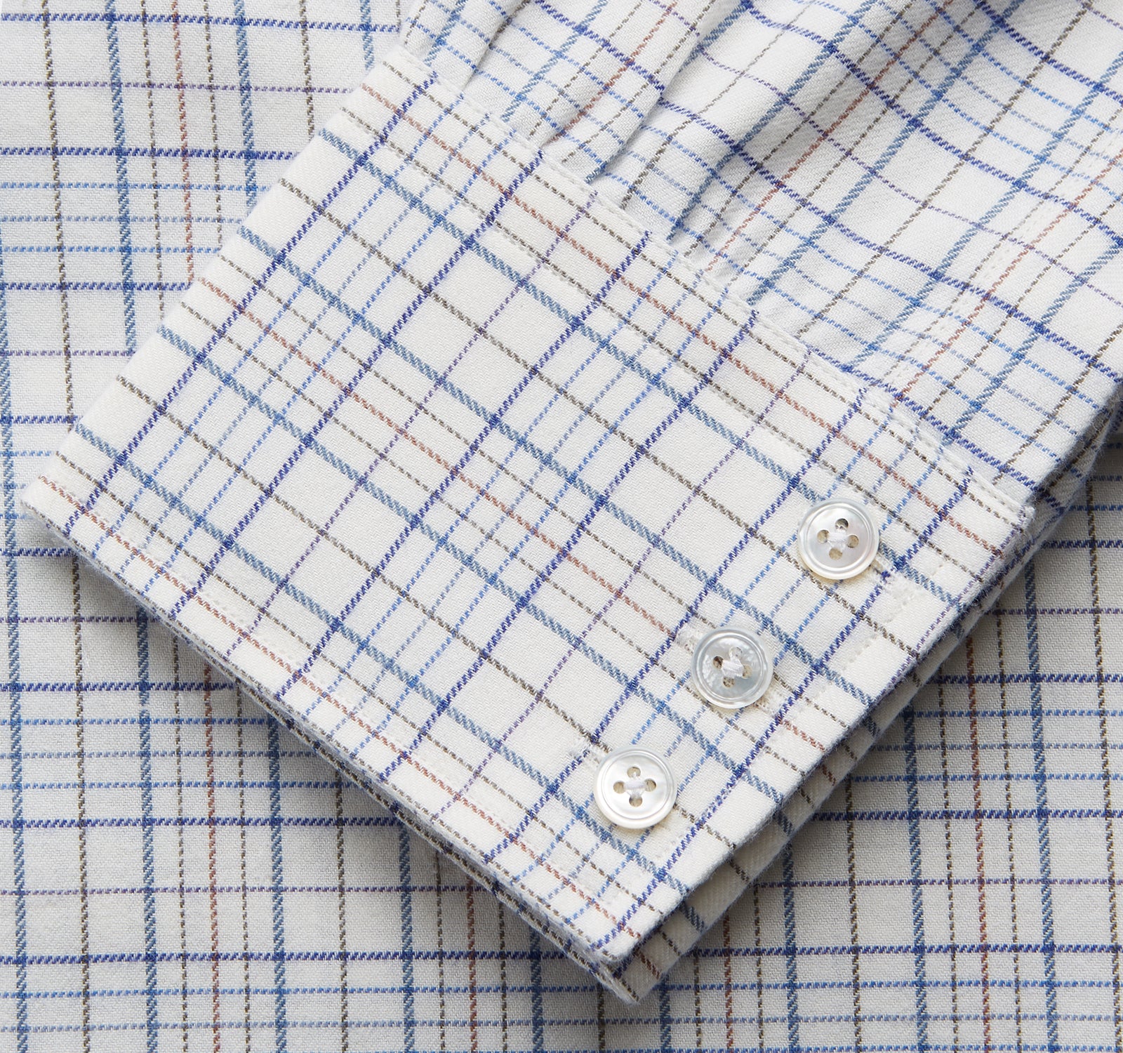 View 3 of product Blue Multi Check Regular Fit Cotton-Cashmere Shirt with T&A Collar and 3 Button Cuffs