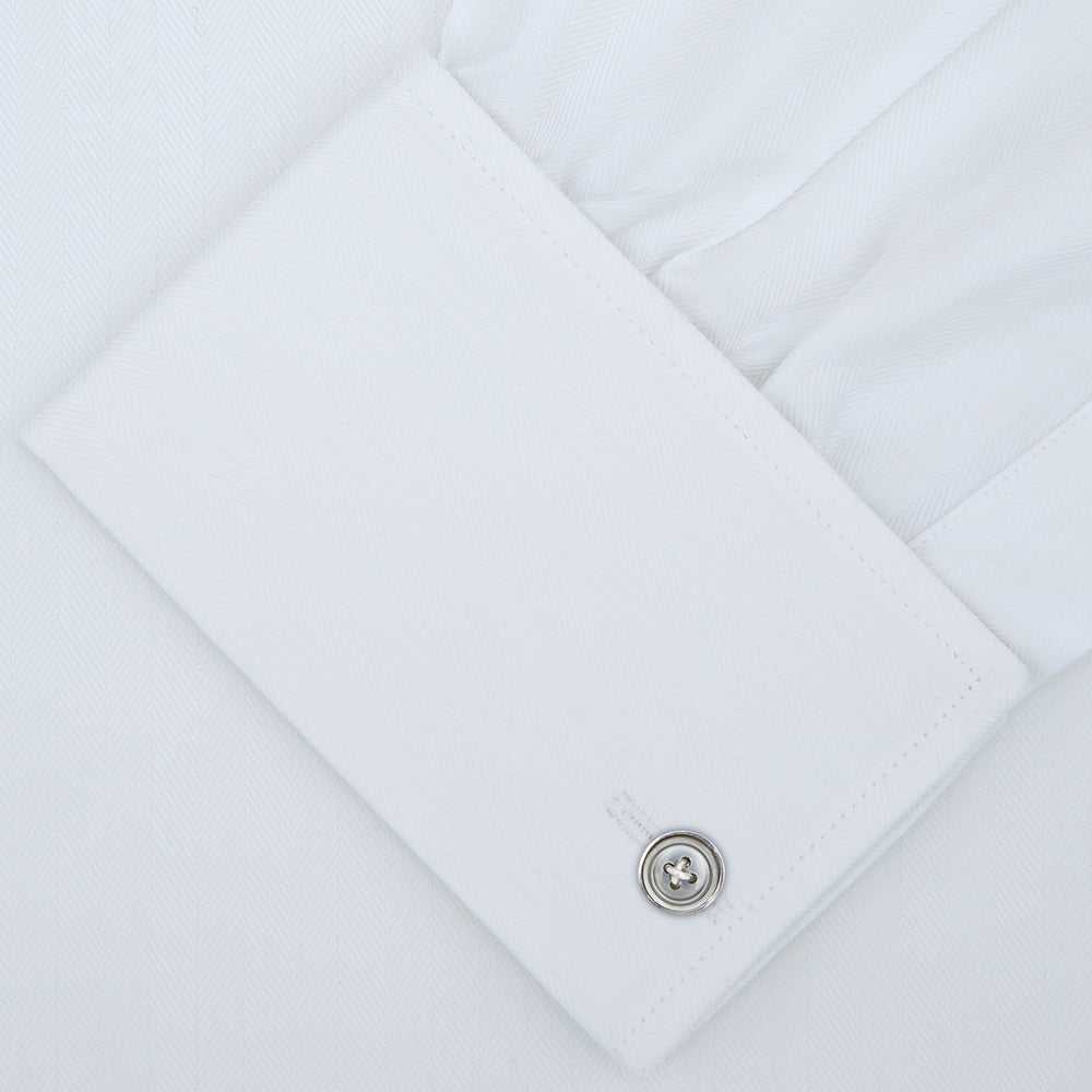 White Self-On-Self Herringbone Sea Island Quality Cotton Shirt with Regent Collar and Double Cuffs