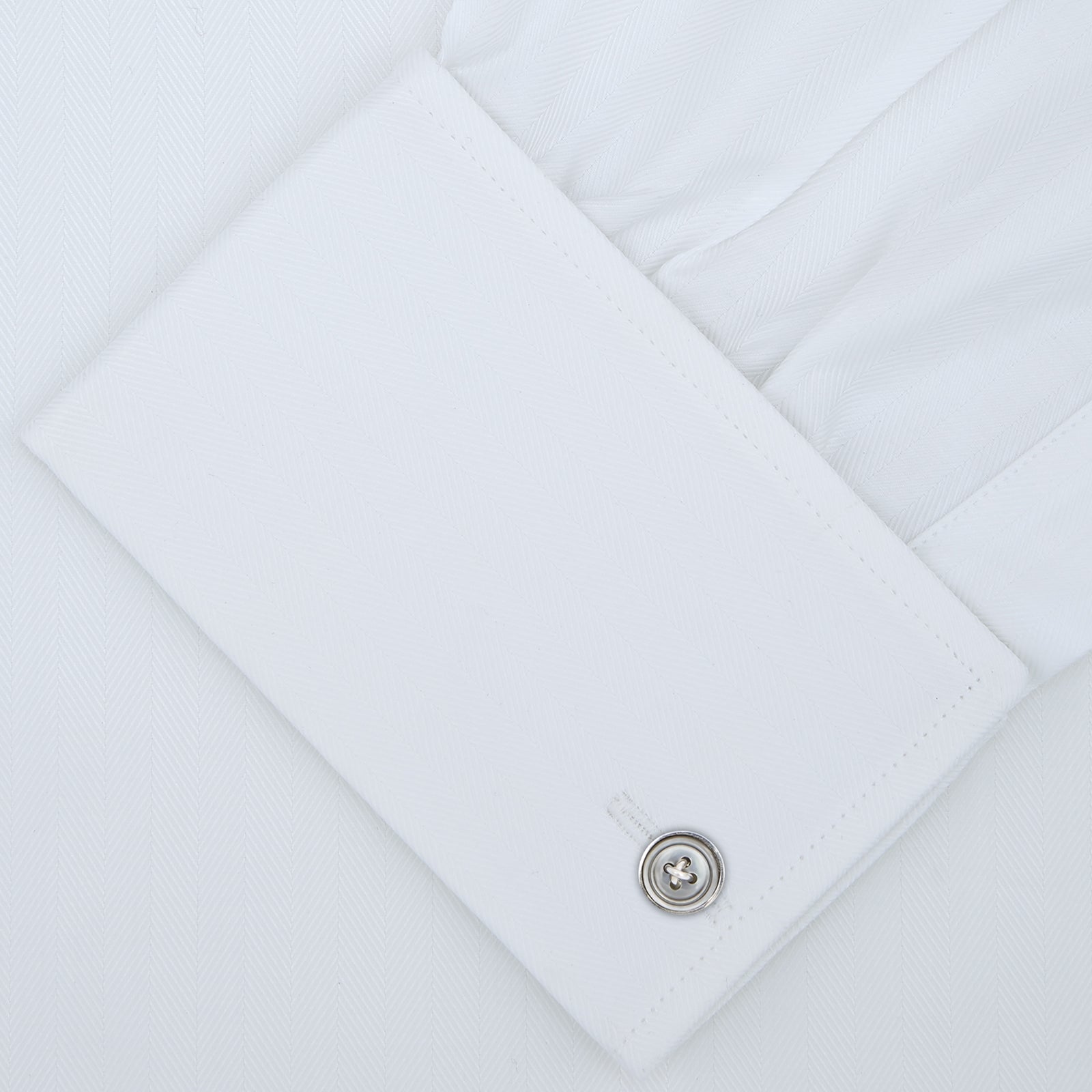 View 2 of product White Self-On-Self Herringbone Sea Island Quality Cotton Shirt with Regent Collar and Double Cuffs