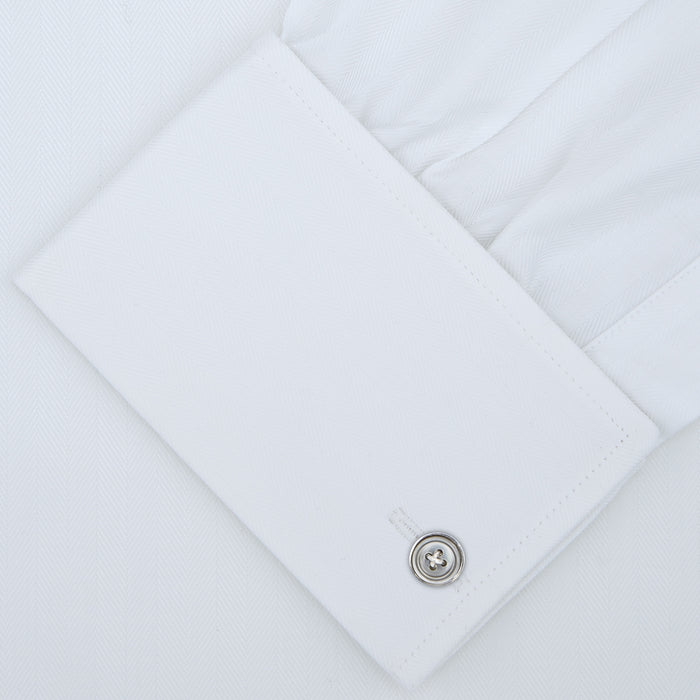White Self-On-Self Herringbone Sea Island Quality Cotton Shirt with Regent Collar and Double Cuffs Image 1