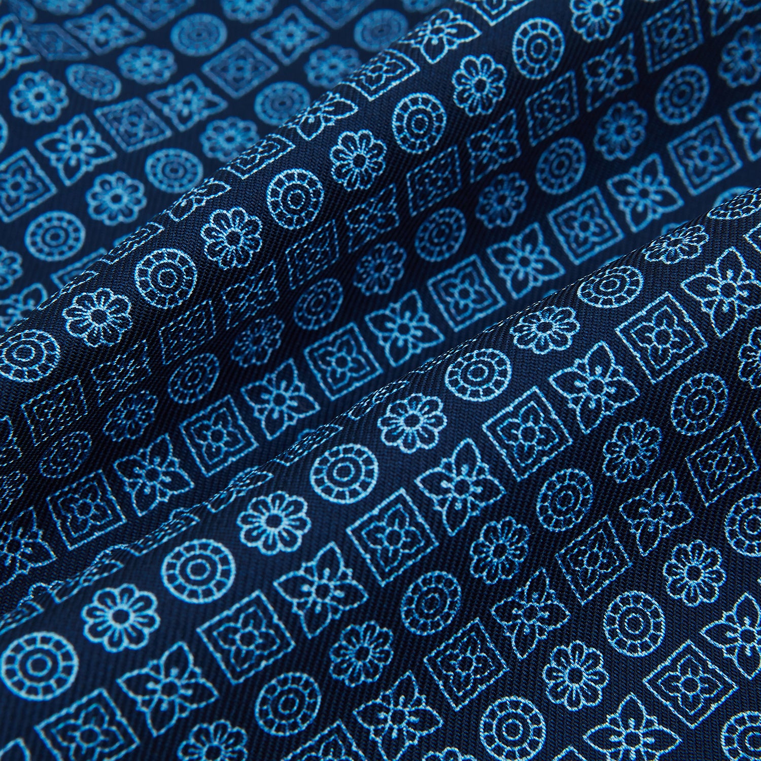 View 4 of product Dark Navy Floral Tile Pattern Printed Silk Cravat