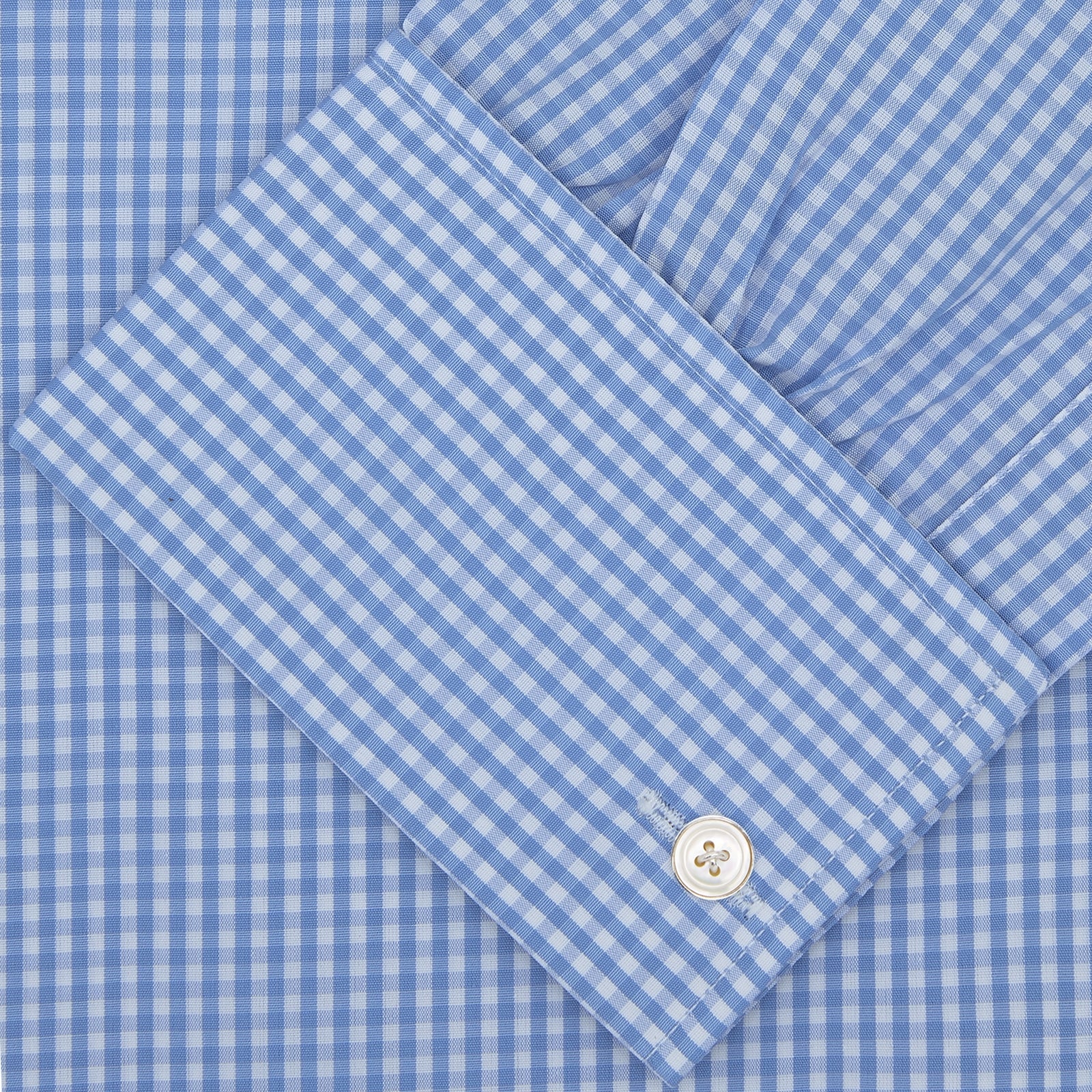View 2 of product Blue and White Check Shirt with T & A Collar and Double Cuff