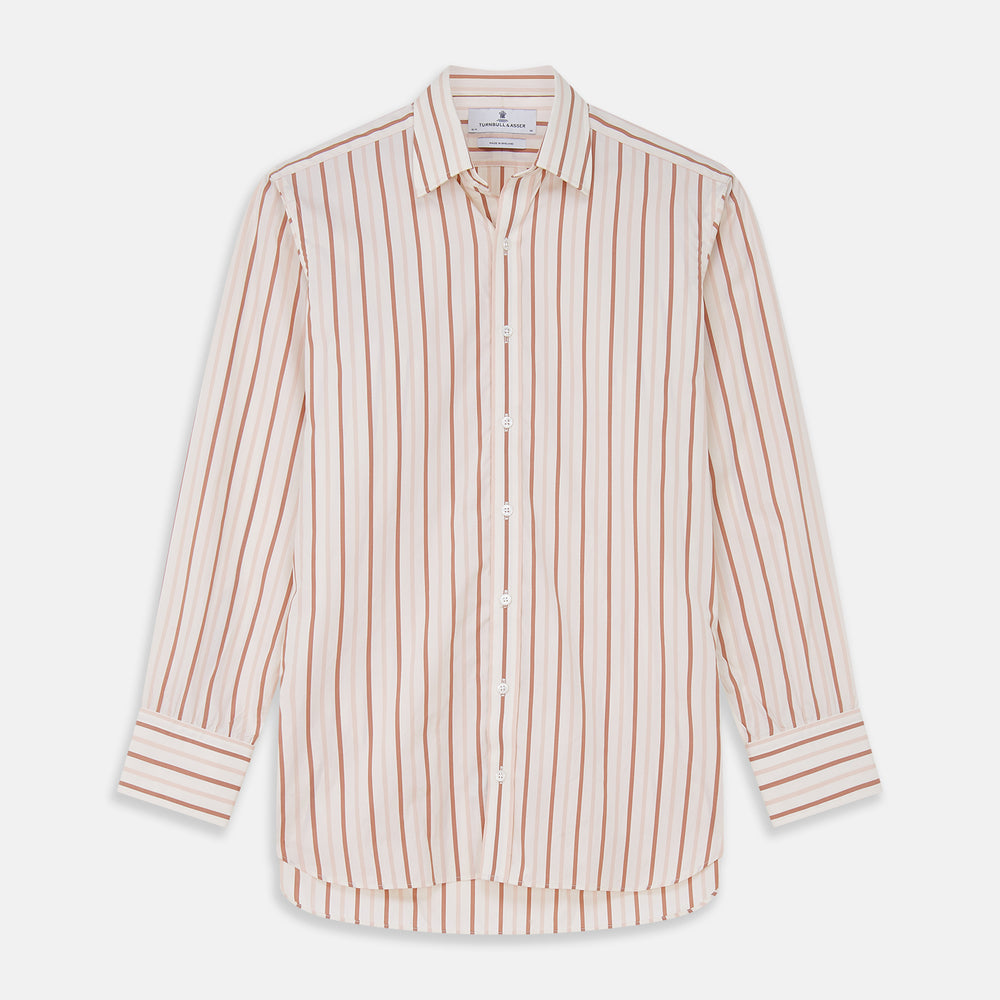 Pink and Sandstone Stripe Cotton Regular Fit Mayfair Shirt