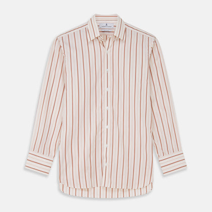 Pink and Sandstone Stripe Cotton Regular Fit Mayfair Shirt