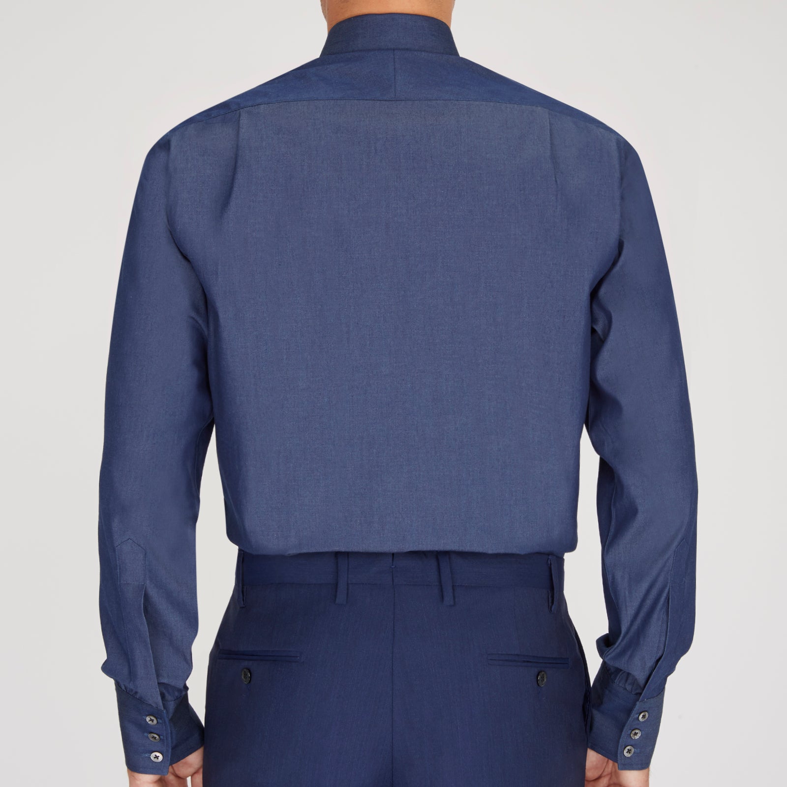 View 3 of product Dark Blue Denim-Cashmere Shirt with Regent Collar and 3-Button Cuffs