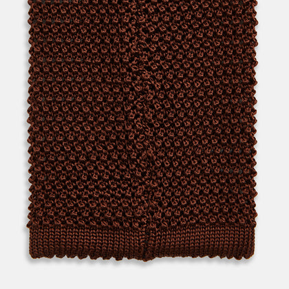 KNITTED BROWN SILK PLAIN TIE Image 3