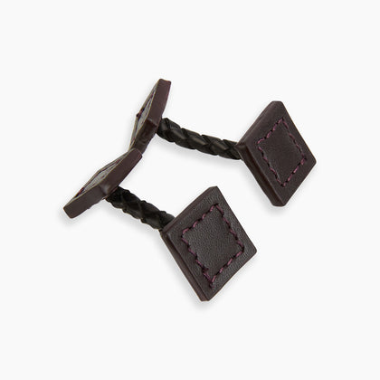 Burgundy Leather Cufflinks Image 4