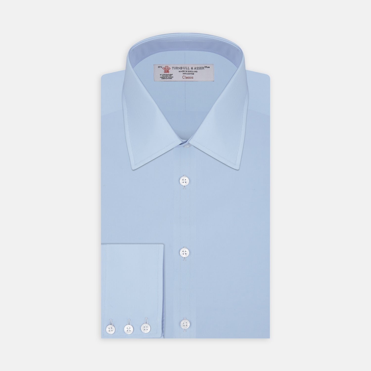 View 1 of product Light Blue Cotton Shirt with T&A Collar and 3-Button Cuffs