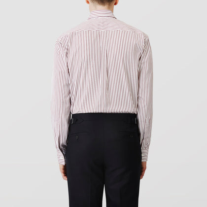 Burgundy Stripe Weekend Fit Shirt with Derby Collar and 1-Button Cuffs Image 2