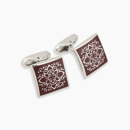 Burgundy Floral Square Cufflinks Image 3