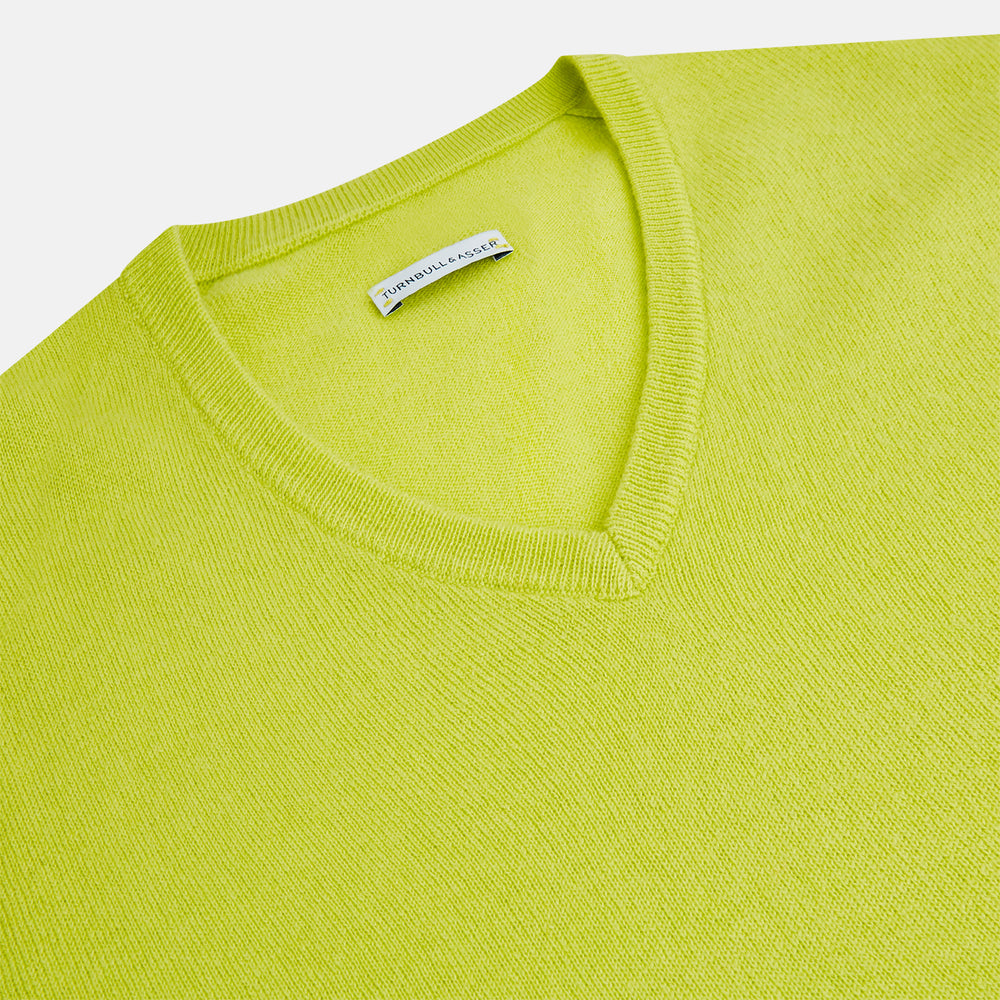 Lemon Green Cashmere V-neck Jumper