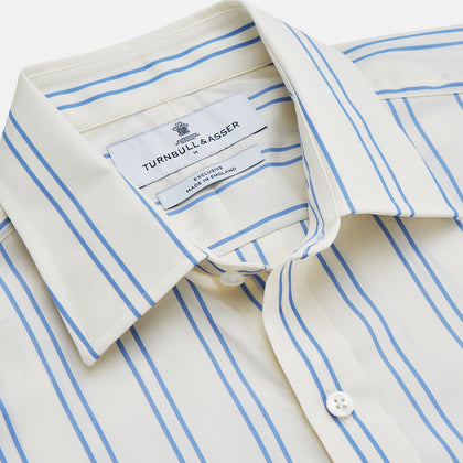 Blue and Off-White Stripe Cotton Weekend Fit Finch Shirt Image 2