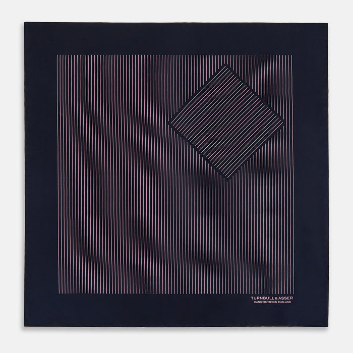 Navy and Pink Stripe Silk Pocket Square Image 2