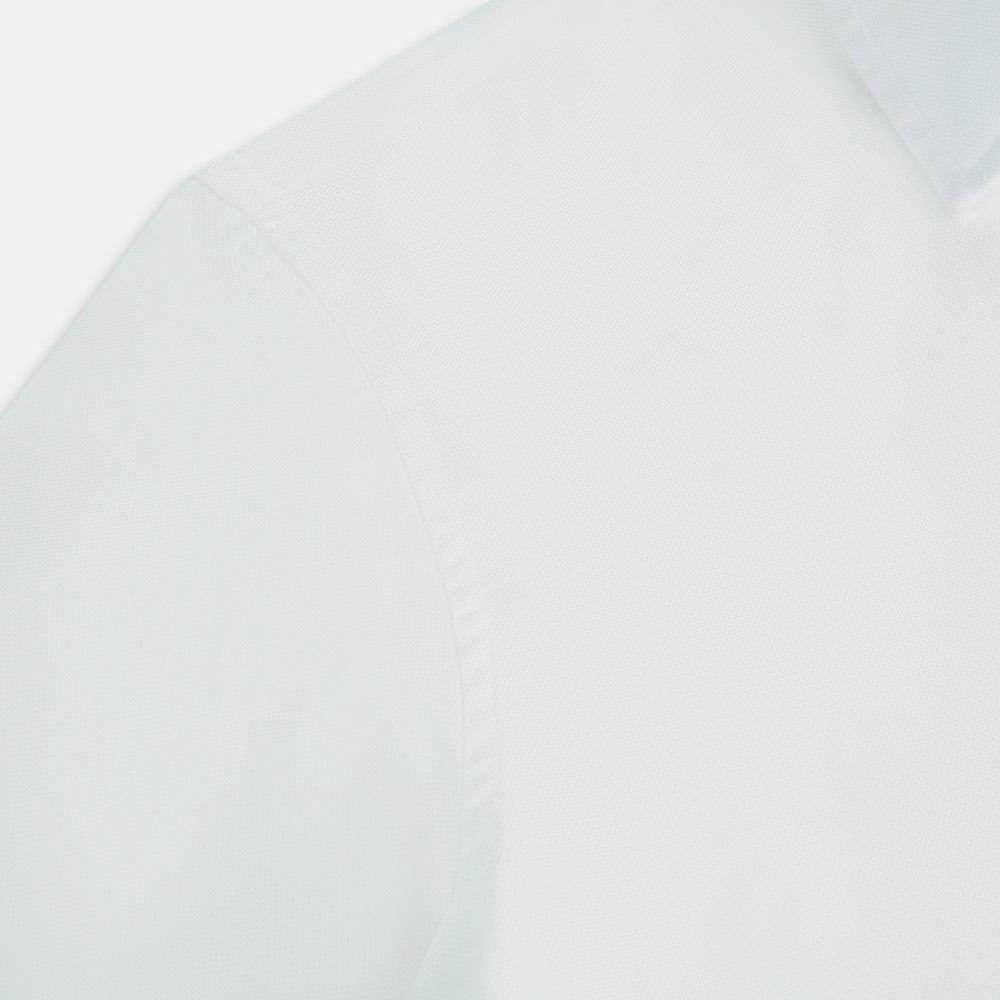 WHITE ROYAL OXFORD COTTON WINDSOR SHIRT WITH TURNBULL OPEN COLLAR AND 3-BUTTON CUFFS