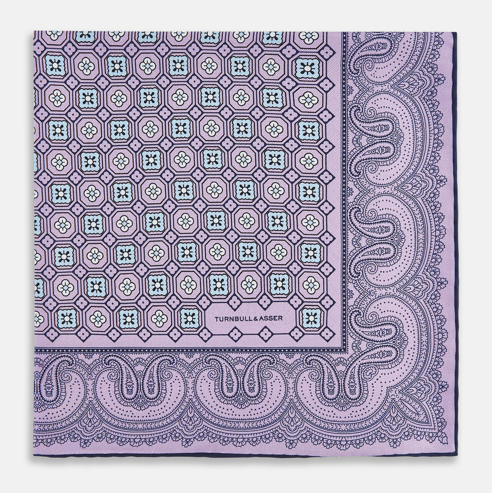 Lilac Floral Tile and Paisley Silk Pocket Square