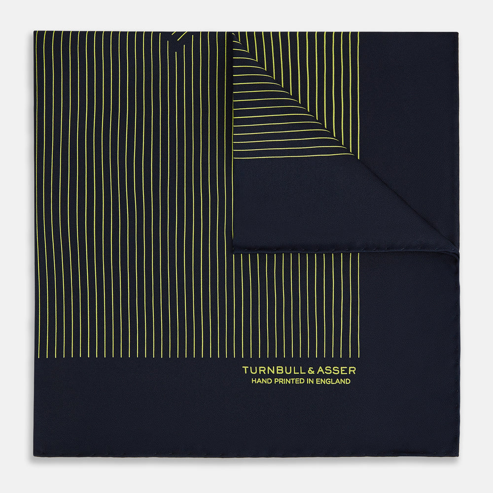 Navy and Gold Stripe Silk Pocket Square