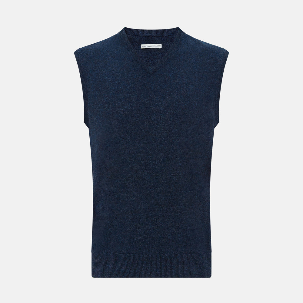 Navy Melange V-neck Cashmere Vest