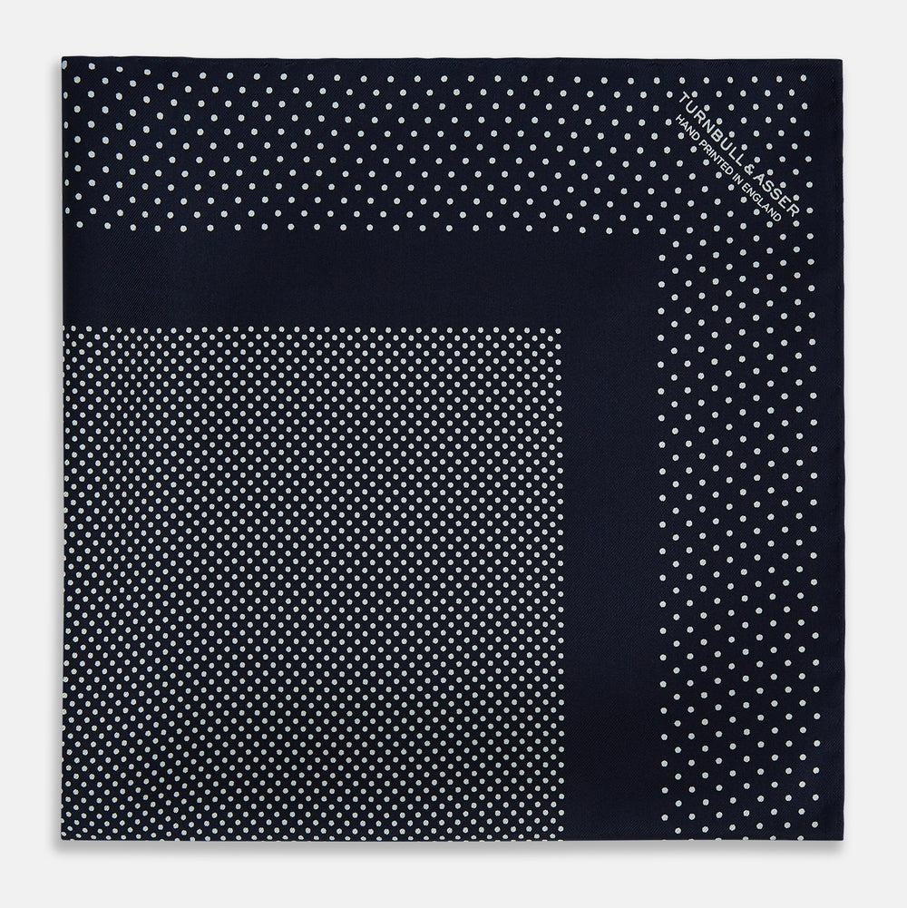 Navy and White Dot Silk Pocket Square