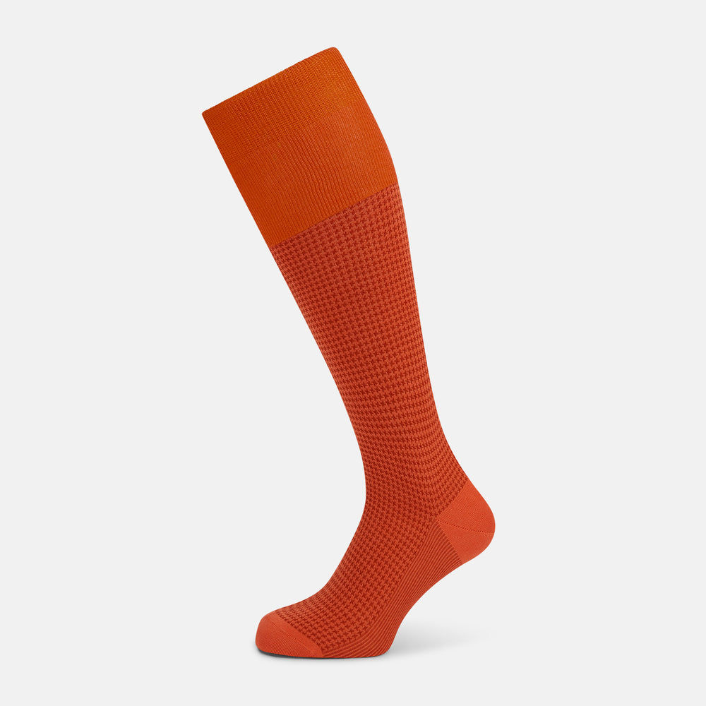 Orange Houndstooth Long Socks