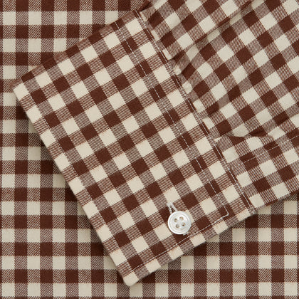 Brown Check Weekend Fit Shirt with Derby Collar and 1-Button Cuffs Image 4