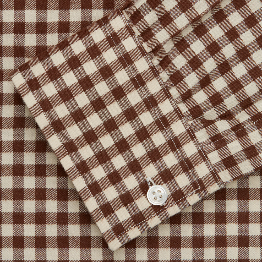 Brown Check Weekend Fit Shirt with Derby Collar and 1-Button Cuffs