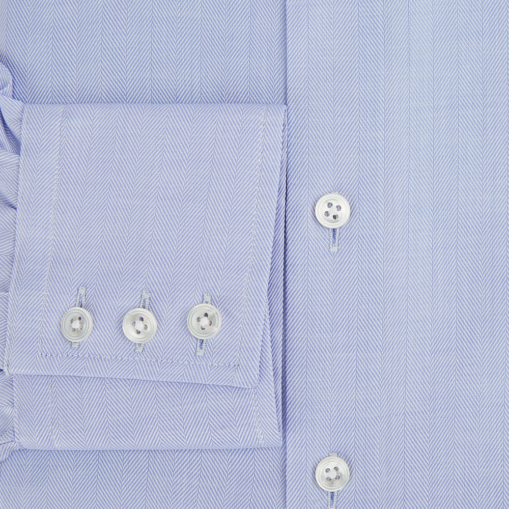 Blue Herringbone Tailored Fit Shirt With Kent Collar