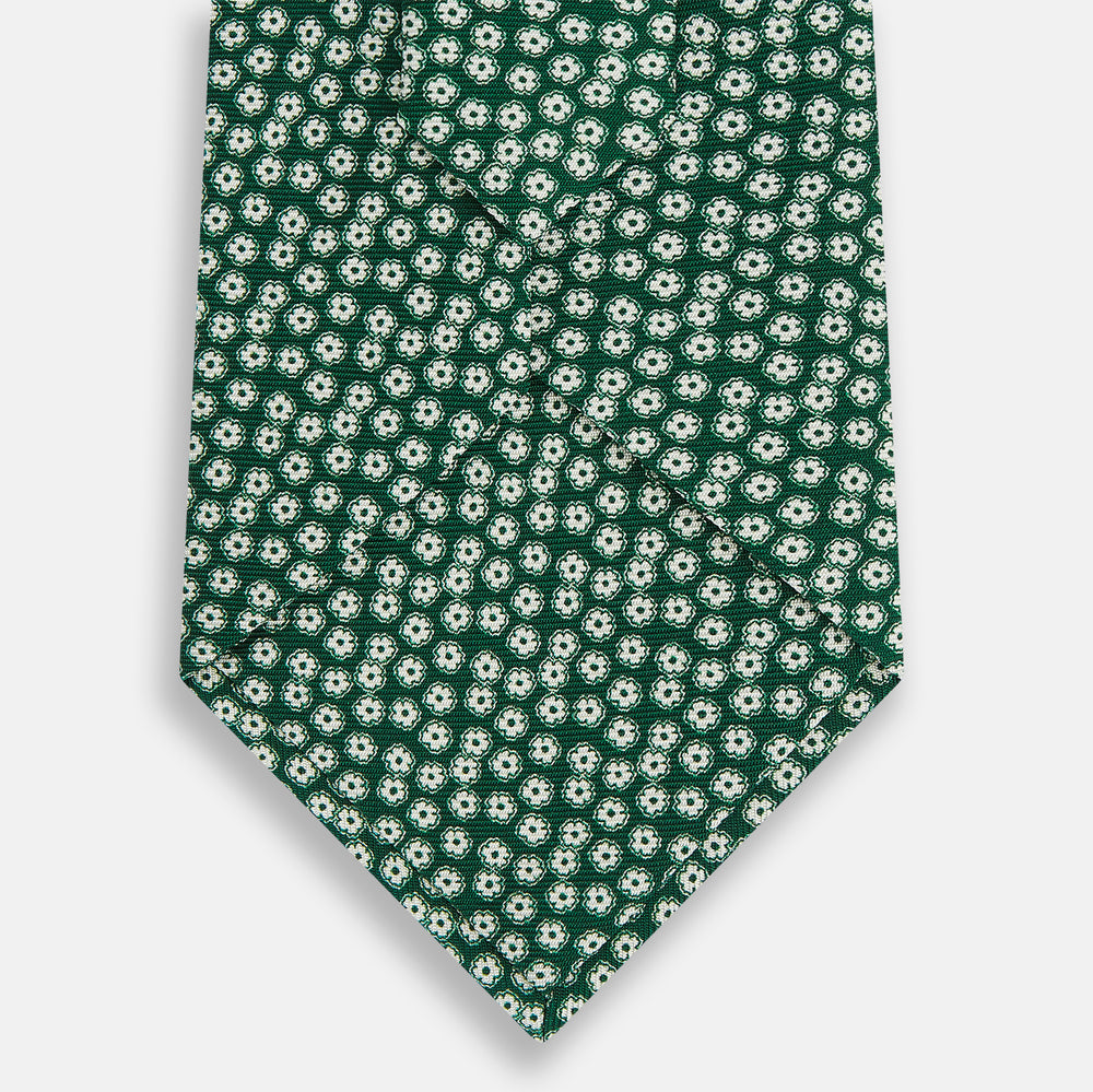 Forest Green Flower-Patterned Printed Silk Tie