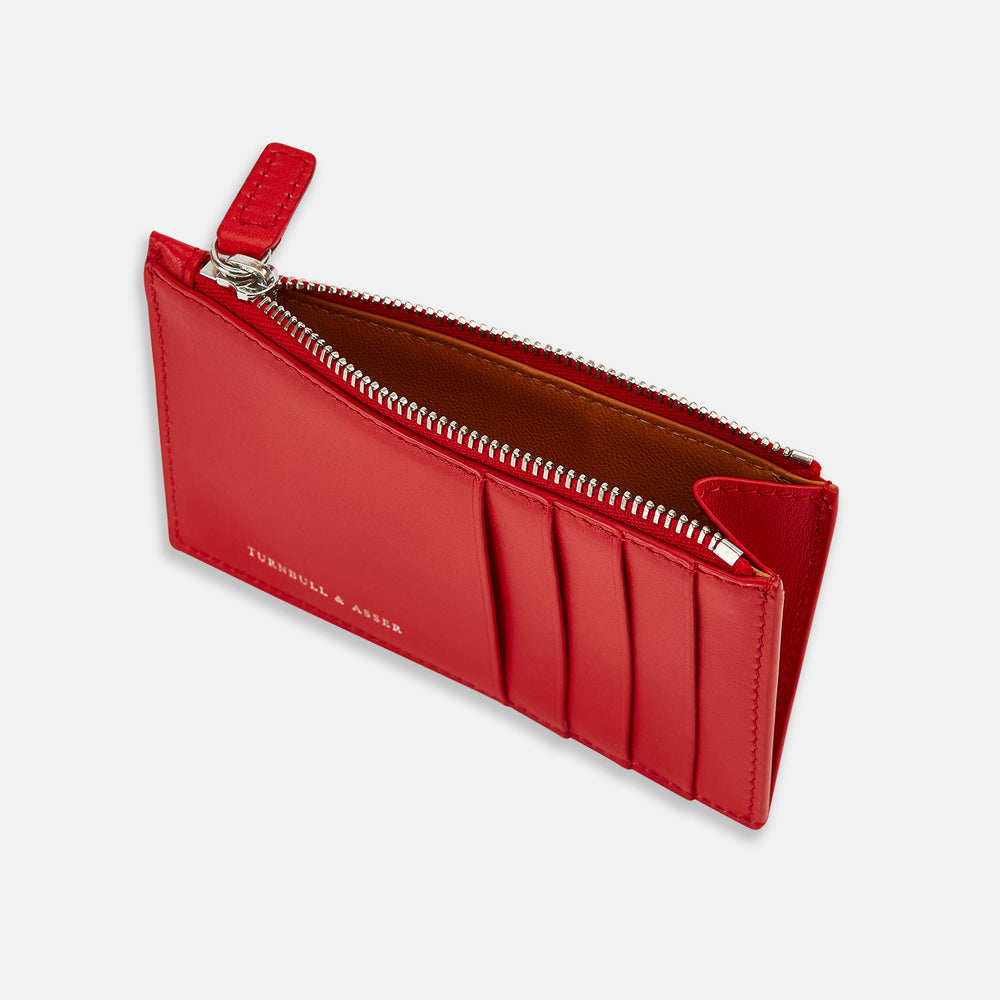 Red Leather Zip Coin and Card Holder