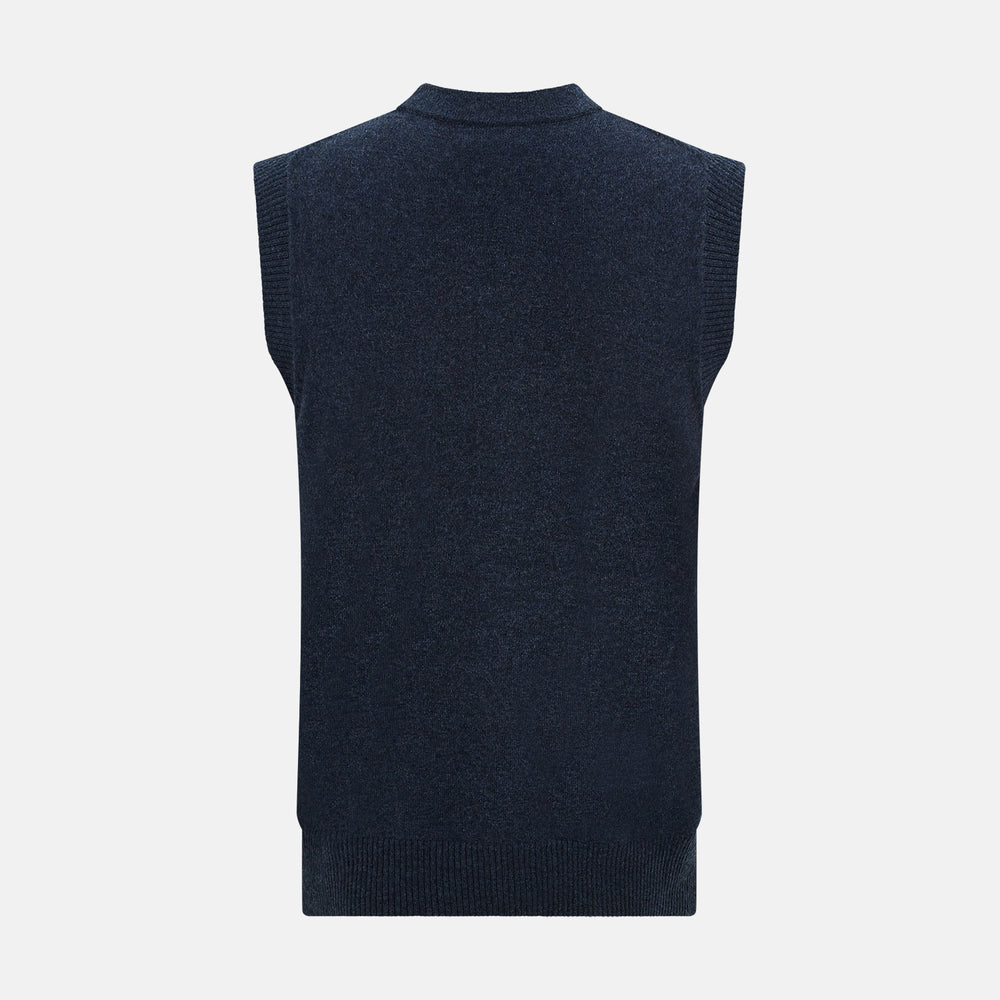 Navy Melange Cashmere Sleeveless Cardigan