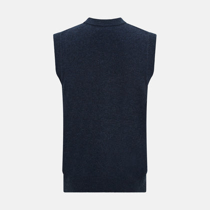 Navy Melange Cashmere Sleeveless Cardigan Image 2